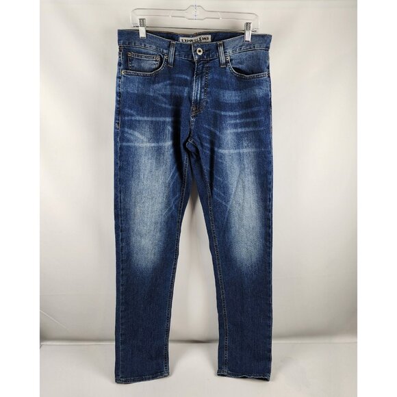 Express Jeans Mens 32x34 Kingston Blue Classic Fit Slim Leg Denim - Picture 1 of 9